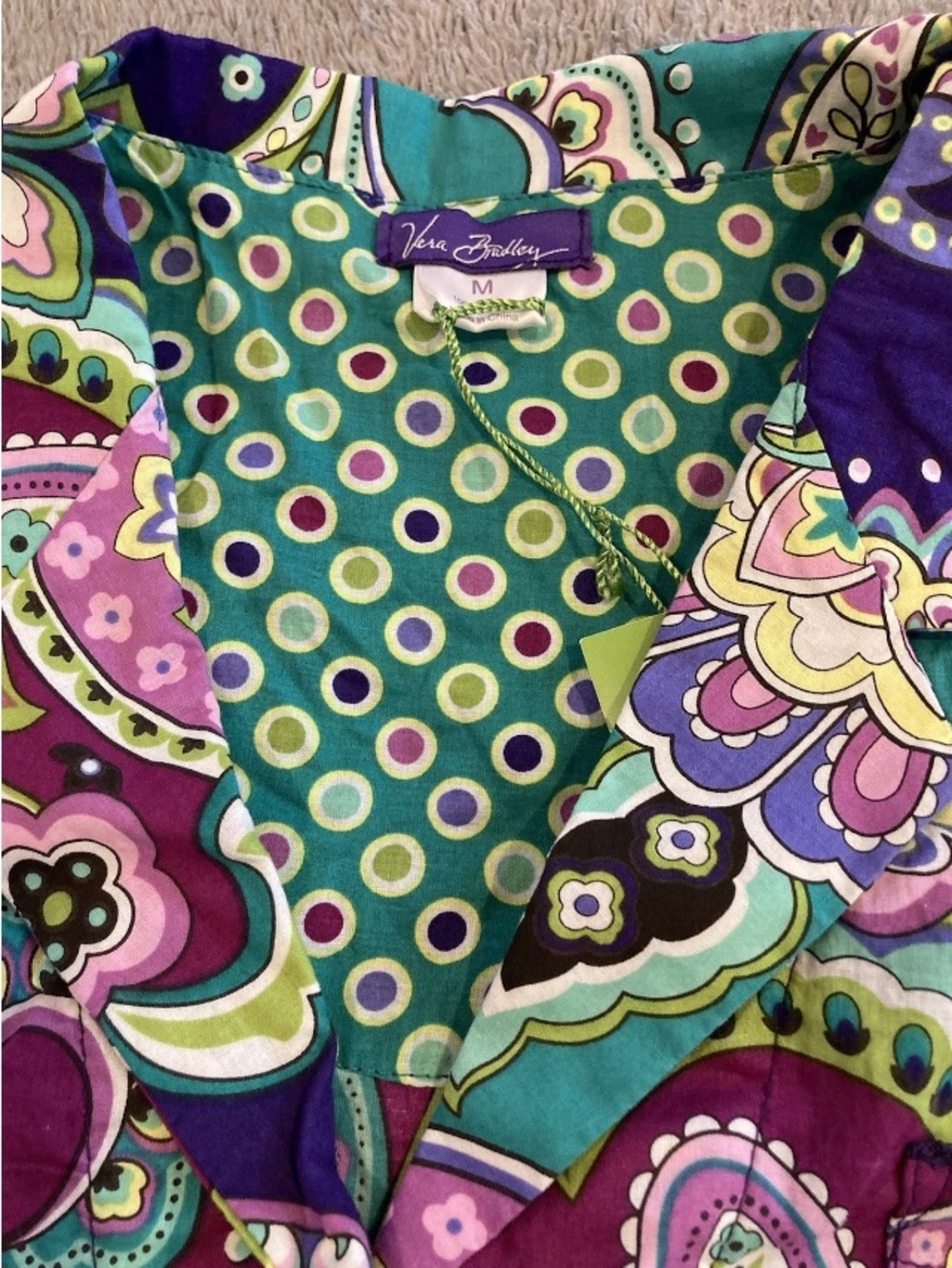 Vera Bradley Purple, Teal & Green Paisley Button-Front Top - Picture 2 of 4